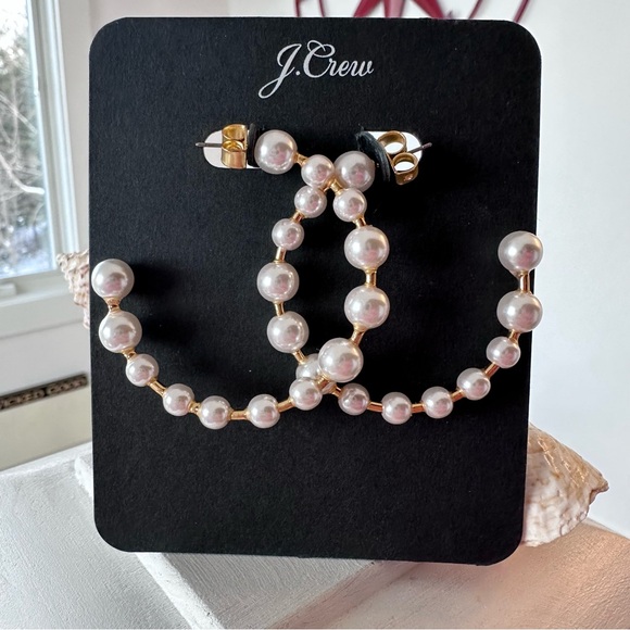 J. Crew Jewelry - J. Crew - Oversized Pearl and gold Hoop earrings.
